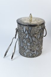 Vintage Silver Plated Ice Pale Bucket With Etched Ice Tongs