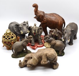 Assorted Lot Of Elephant Decor Figurines - 9 Total