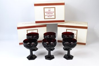 AVON 1876 Cape Cod Collection Ruby Red Saucer Champagne Glass Set - 6 Total