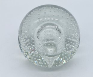 Round Clear Art Glass Paper Weight With Perfectly Positioned Bubbles