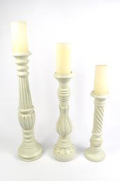 LARGE - Matching Candle Holder Stands With Candles - 3 Total