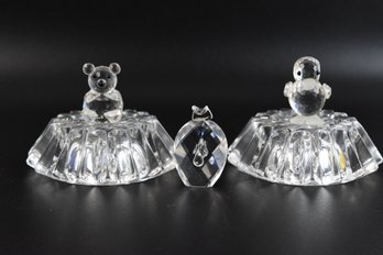 Miniature Swarovski Crystal Woodland Friends Teddy Bear Duck With Stands - 5pcs Total