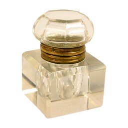 Vintage Cut Glass Inkwell With Brass Hinge