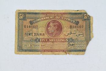 Cyprus 5 Shillings 1945 Banknote