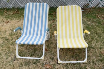 Folding Stripped Lounge Chairs - 2 Total
