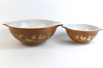 Early Pyrex Cinderella Mixing Bowls With Gold Inlay 1.5qt & 4qt - 2 Total
