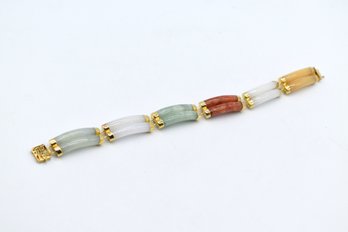 14k  Karat Chinese Double-Link Multi-Color Jade Bracelet