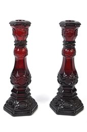 AVON 1876 Cape Cod Collection Ruby Red Candle Stick Cologne Bottles - 2 Total