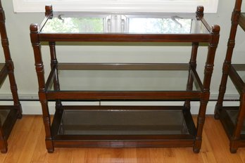 Solid Wood Long Display Shelving With Glass Shelves