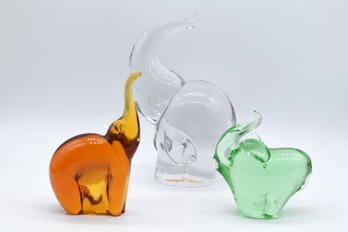 Assorted Glass Elephant Figures - 3 Total