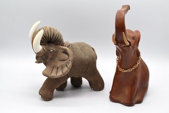 Pair Of Elephant Figures Wood & Resin - 2 Total