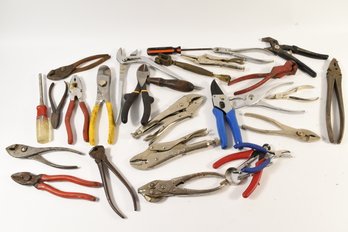 Large Lot Of Pliers Snips Hand Tools