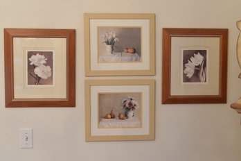 Home Decor Floral Prints In Wood Frames - 4 Total