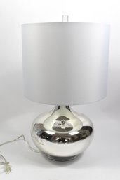 Gorgeous Mirror Chrome Rounded Table Lamp With White Shade