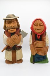 Wooden Hand Carved Polish Folk Art - 2 Total