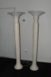 Pair Of Large Standing Floral Floor Lamps - 2 Total