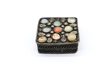 Silver Plated Trinket Box With Felt Liner & Stones