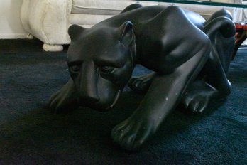 Ceramic Black Panther Glass Top Coffee Table