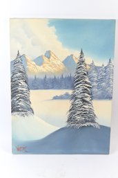 Winter Landscape Painting On Canvas Panel Signed Veltri