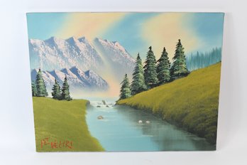Mountain Scape Painting On Stretched Canvas Signed Veltri