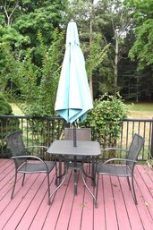 Aluminum Patio Table Set W/ 3 Chairs & Umbrella