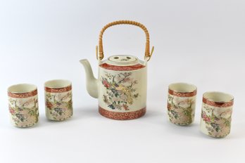 SATSUMA Porcelain Lidded Teapot With 4 Cups Japanese Peacock