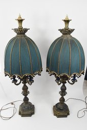Gorgeous Pair Of Victorian Style Table Lamps With Fine Marble Base & 4 Bulb