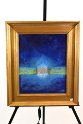 'The Blue' Framed Abstract Painting Oil On Canvas Panel Signed Ruth Edwy 2/10