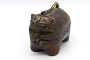 Antique Cast Bronze Incense Burner Trinket Box Asian Cat
