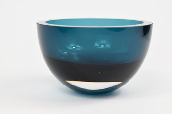 Thick Hand Blown Art Glass Bowl In A Aqua Color