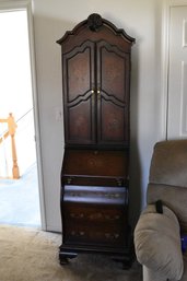 Floral Decorated Wood Cabinet With Writing Desk
