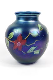 Beautiful Orient & Flume Colorful Trailing Flowers Iridescent Hand Blown Art Glass Vase Dated & Numbered 1991
