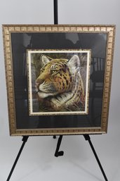 Vibrant Print Of Tiger In Bamboo Styled Framed