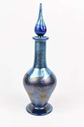 Gorgeous Art Glass Decanter In Iridescent Blues & Reds Signed By LC Tiffany Favirlle