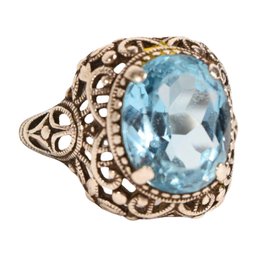 Blue Topaz Set In Sterling Silver 925 Ring Size 6 3/4