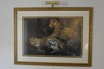 'jungle Play' By Kim Donaldson In Gorgeous Gold Toned Framed Print With Display Light