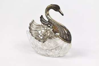 Silver Plated Cut Glass Swan Dish