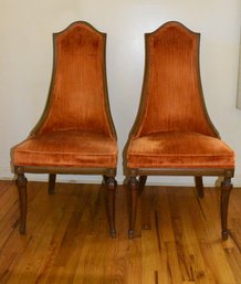 Pair Of Vintage Orange High Back Plush Chairs - 2 Total