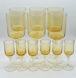 Twisted Stem Amber Colored Glasses - 12 Total
