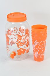 1 Gallon Hawaiian Flower Themed  Beverage Dispenser With 4 Cups