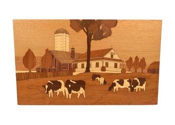 Gorgeous Marquetry Wood Inlay 'The Dairy Farm'