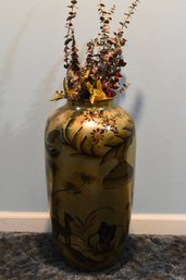 Glazed Floral Vase With Faux Flowers