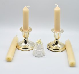 Pair Of Candle Holders & Extra Candles - 2 Total