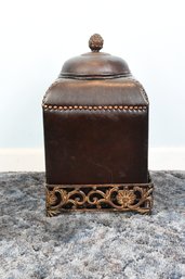 Faux Leather Trash Bin With Lid