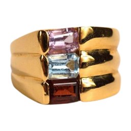 Tourmaline Gemstones Set In 14k Gold Ring Size 6-6.5