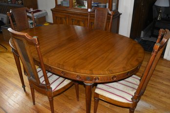 J.L. Metz Furniture Co. Solid Wood Dinning Room Table W/ 2 Leafs 4 Caned Back Chairs & 2 Matching Arm Chairs