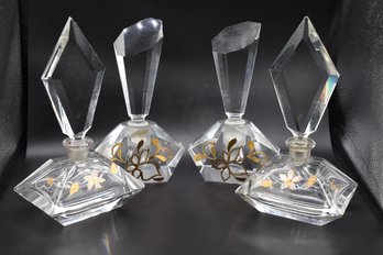 Cut Glass Hand Decorated Perfume Bottles Floral Accent - 4 Total
