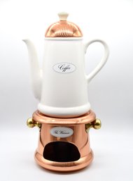 Vintage 80s Benjamin & Medwin Ceramic Copperware Coffee Pot & Warmer Portugal