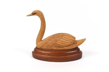 Wood Carved Swan On Mahogany Base Signed Bob Lagasse