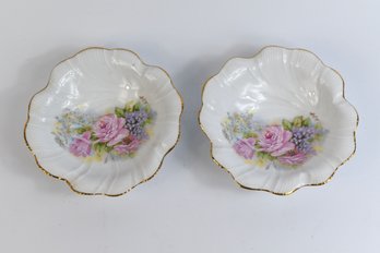 Limoges France Les Griffes Collection D'airy Porcelain Shallow Bowls Decorated With Floral Scene & Gold Trim